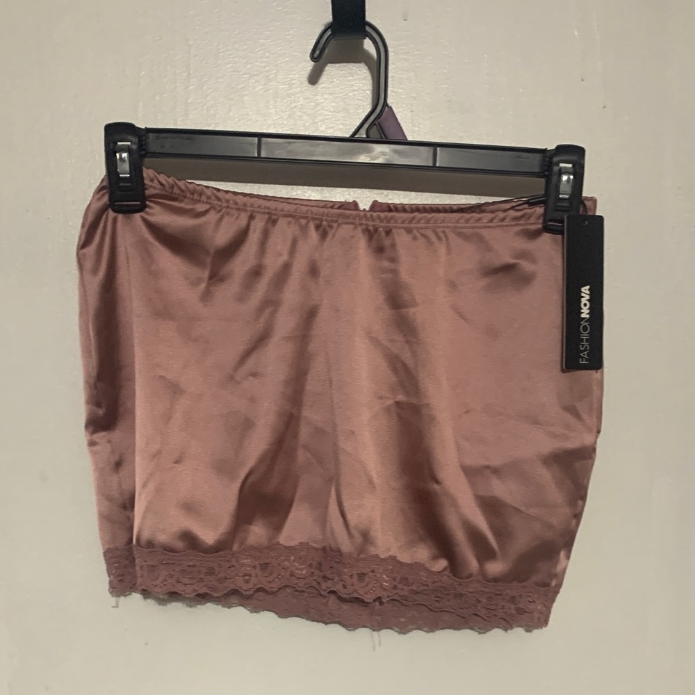 Fashion Nova Blush Satin Lace skirt